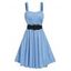Heather Pastel Color Dress Pleated Bowknot Belted High Waisted Sleeveless A Line Midi Dress - LIGHT BLUE XL