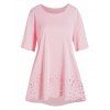 Plus Size Solid Color Hollow Out Floral T-shirt Short Sleeve Scalloped Hem Curve Tee - LIGHT PINK 4XL
