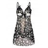 See Thru Polka Dot Mesh Bowknot Backless Wrap Lingeries Dress And T Back Lingeries Set - multicolor ONE SIZE