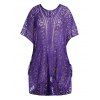 Plus Size Solid Color Hollow Out Cinched Cover-ups Dress Butterfly Sleeve Beach Knit Mini Cover-ups Dress - CONCORD ONE SIZE