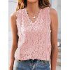 Flower Lace Panel Tank Top Plain Color V Neck Scalloped Casual Tank Top - LIGHT PINK 2XL