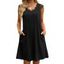 Mini Robe Ligne A Festonnée en Dentelle Insérée à Mancherons à Col V en Ligne A Couleur Unie - Noir 2XL