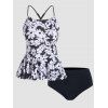 Ensemble de Bikini de Bain Tankini Matelassé à Imprimé Fleuri à Taille Haute à Bretelle Ajustable Deux Pièces - multicolor A XL