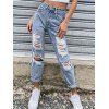 Straight Ripped Jeans Light Wash Distressed Zipper Fly Pockets Long Denim Pants - BLUE XXL