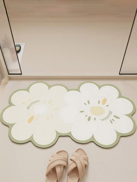 Blossom Flower Print Anti Skid Bathroom Decor Floor Area Rug