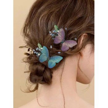 

2Pcs Artificial Crystal Butterfly Embroidery Hair Clips, Multicolor a