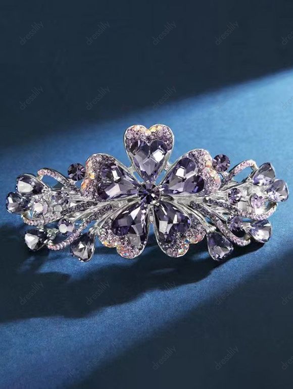 Pince à Cheveux Motif Fleur et Nœud en Cristal Fantaisie - Bleu 