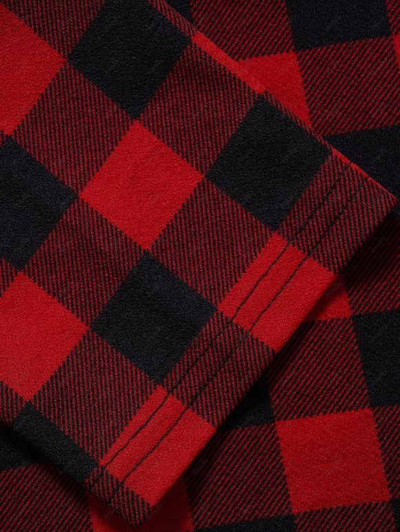 Haut Décontracté Panneau en Maille Transparente à Carreaux Imprimé à Manches Longues - Rouge L