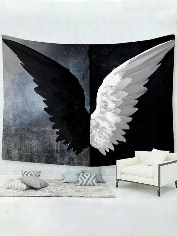 Tapisserie Murale Suspendue Bicolore Décoration Maison - Noir 95 CM X 73 CM