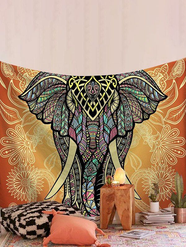 Tapisserie Pendante Murale Eléphant Fleur Imprimés - multicolor 150 CM * 130 CM
