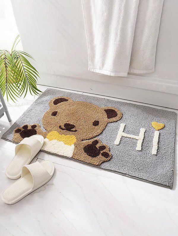 Cute Bear Letter Pattern Anti Skid Absorbent Bathroom Door Mat - multicolor 45 CM * 65 CM