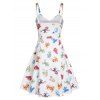 Vacation A Line Mini Sundress Colorful Frogs Print Lace Up Straps High Waist Sleeveless Dress - LIGHT YELLOW M