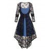 Plus Size Set Plain Shift Mini Dress And Allover Rose Lace Buckle Long Sleeve Asymmetrical Longline Top Set - BLACK 5X