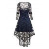 Plus Size Set Plain Shift Mini Dress And Allover Rose Lace Buckle Long Sleeve Asymmetrical Longline Top Set - BLACK 5X