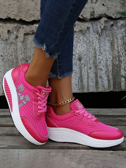 Rose Letter Geometric Lace Up Casual Shoes