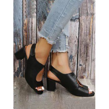 

Plain Color Cut Out Chunky Heels Outdoor Sandals, Black