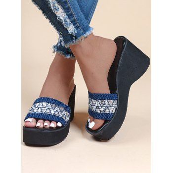 

Geometric Thick Platform Slip On Trendy Outdoor Sandals, Blue