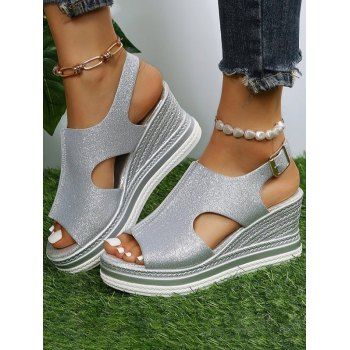 

Cut Out Buckle Strap Thick Platform Outdoor Sandals, Silver