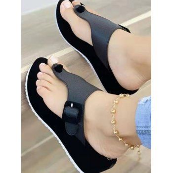 

Plain Color Thick Platform Buckle Slip On Outdoor Flip Flops, Black