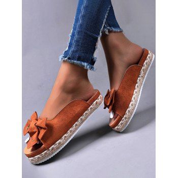 

Bowknot Slip On Casual Slippers, Brown