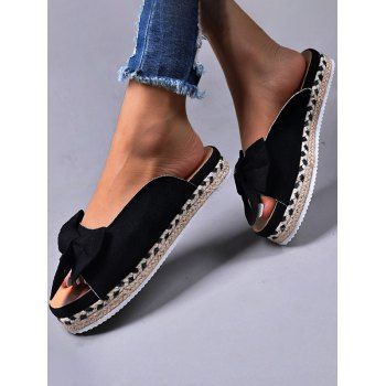 

Bowknot Slip On Casual Slippers, Black