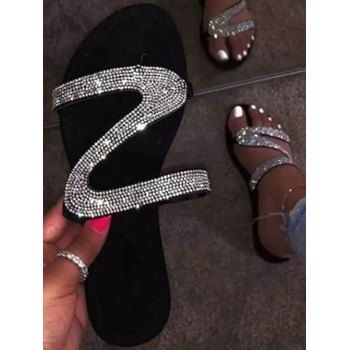 

Sparkly Rhinestone S Shape Open Toe Flat Sandals, Silver