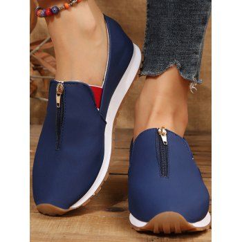 

Colorblock Zip Front Slip On Casual Sport Shoes, Deep blue