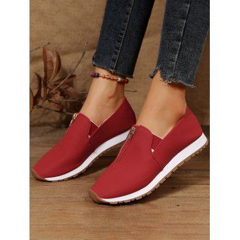 

Colorblock Zip Front Slip On Casual Sport Shoes, Red