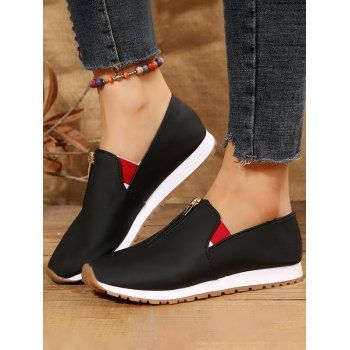 

Colorblock Zip Front Slip On Casual Sport Shoes, Black