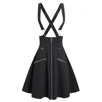 

Plain Color Suspender Skirt Zipper Fly A Line Midi Suspender Skirt, Black