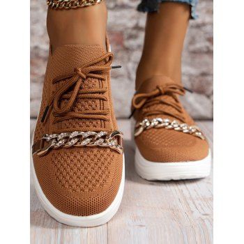 

Rhinestone Twisted Chain Embellishment Lace Up Casual Shoes, Brown