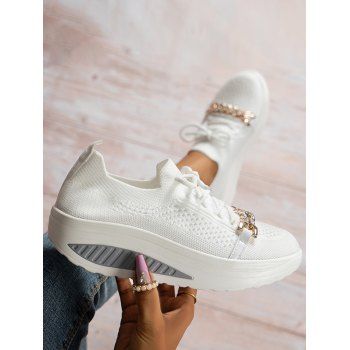 

Rhinestone Twisted Chain Embellishment Lace Up Casual Shoes, Beige