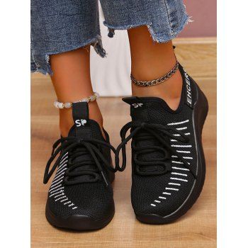 

Letter Lace Up Two Tone Color Casual Shoes, Black