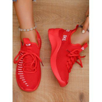 

Letter Lace Up Two Tone Color Casual Shoes, Red