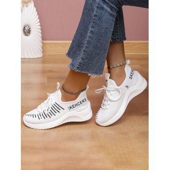 

Letter Lace Up Two Tone Color Casual Shoes, White