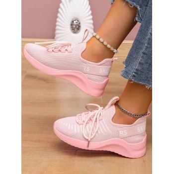 

Letter Lace Up Two Tone Color Casual Shoes, Pink