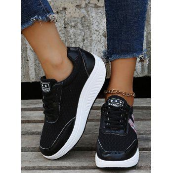 

Rose Letter Geometric Lace Up Casual Shoes, Black