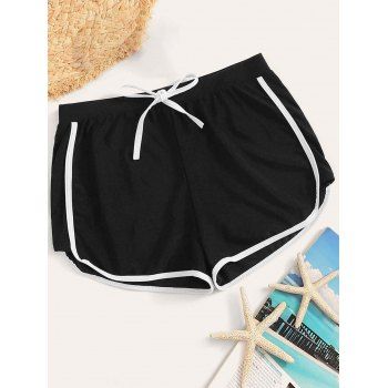 

Contrasting Trim Swim Shorts Drawstring Elastic Waist Swimming Shorts, Black