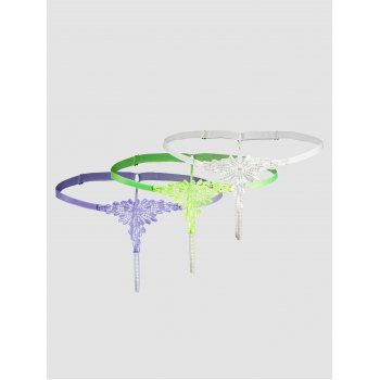 

3Pcs Artificial Pearl Flower Lace Adjustable Straps T-backs, Multicolor
