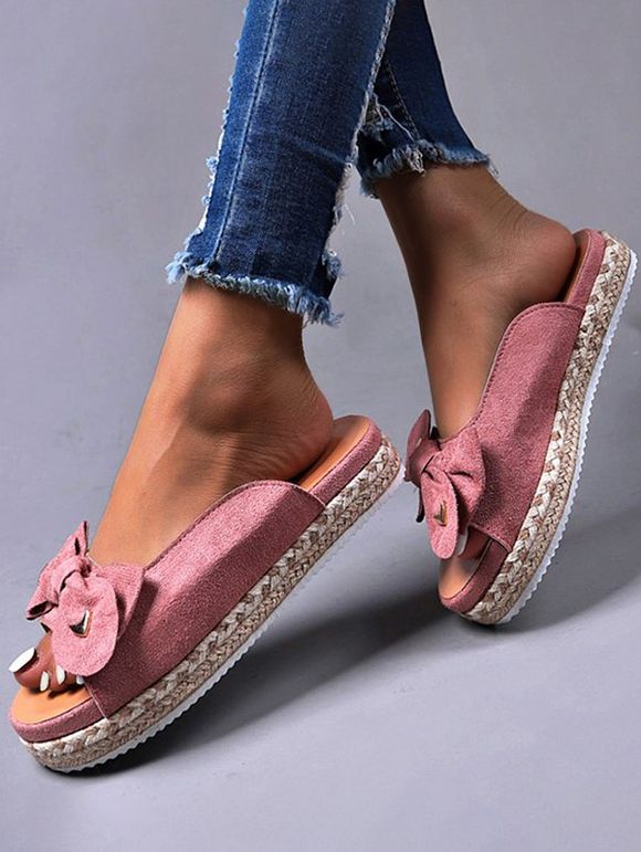 Bowknot Slip On Casual Slippers - Rose EU 43