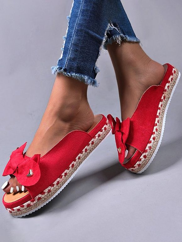 Bowknot Slip On Casual Slippers - Rouge EU 43