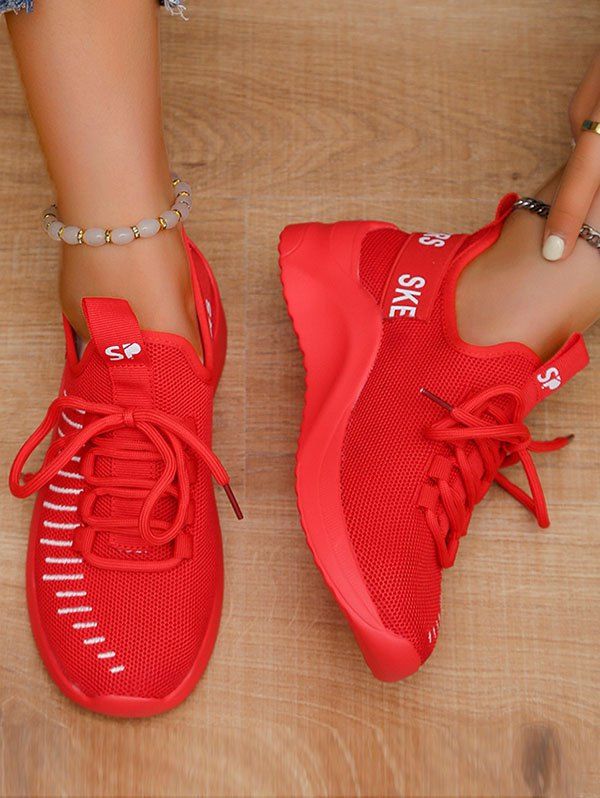 Letter Lace Up Two Tone Color Casual Shoes - RED EU 43