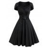 Gothic Dress Solid Color Grommet Lace Up Lace Panel High Waisted Dress Surplice A Line Mini Dress