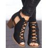 Plain Color Crisscross Cut Out Chunky Heels Outdoor Sandals - Noir EU 41