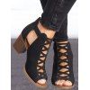 Plain Color Crisscross Cut Out Chunky Heels Outdoor Sandals - Noir EU 43