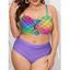 Plus Size Tankini Swimwear Colored Plaid Print Bowknot Swimsuit Ruched Padded Tummy Control Bathing Suit - multicolor A 4XL