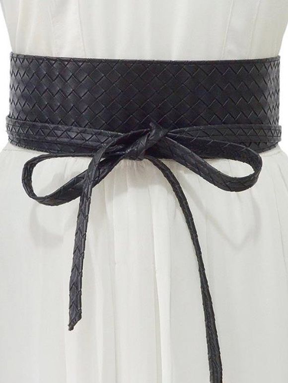 Ceinture Large en Cuir PU Motif à Carreaux avec Nœud en Avant Style Punk - Noir 