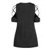 Cold Shoulder Crossover Short Sleeve T-shirt Cinched Ruched Bust V Neck Tee - BLACK XL