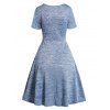 Space Dye Dress Empire Waist Mock Button Ruched Short Sleeve A Line Mini Dress - LIGHT BLUE S