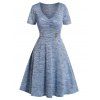 Mini Robe Ligne A Chinée à Taille Empire à Manches Courtes à Volants Faux Bouton - Bleu clair L
